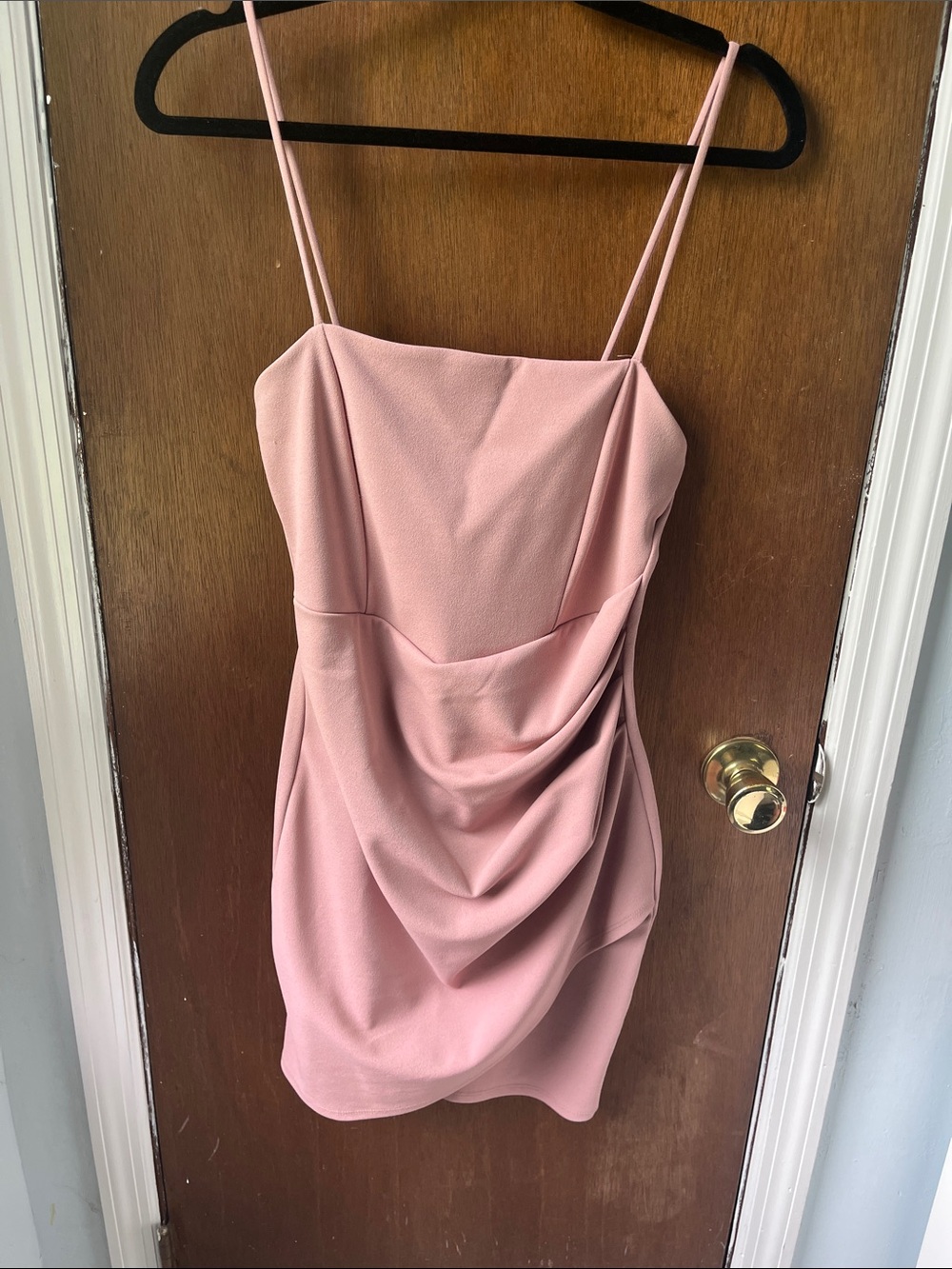 Windsor Blush Pink Draped Spaghetti-Strap Mini Dress